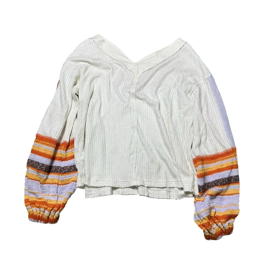 Free People Balloon Sleeve Thermal V Neck Top